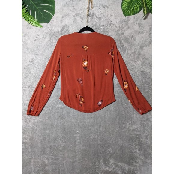 🍑MOSSIMO Bohemian Style 100% Rayon Women Floral Surplice Burnt Orange X-SMALL - Picture 7 of 12